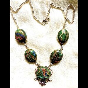 NEW Rainbow Calsilica Necklace, 925 Silver, Handmade
